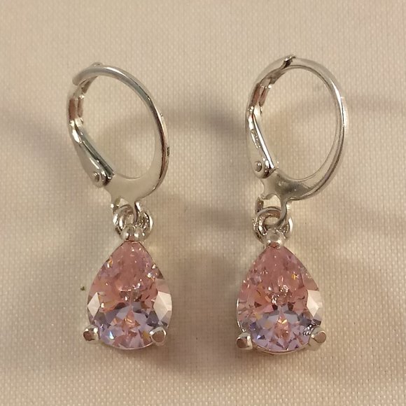 Jewelry - 925 Silver Pink Pear Tear Solitaire Diamond Zircon Dangle Earrings 1.75ctw